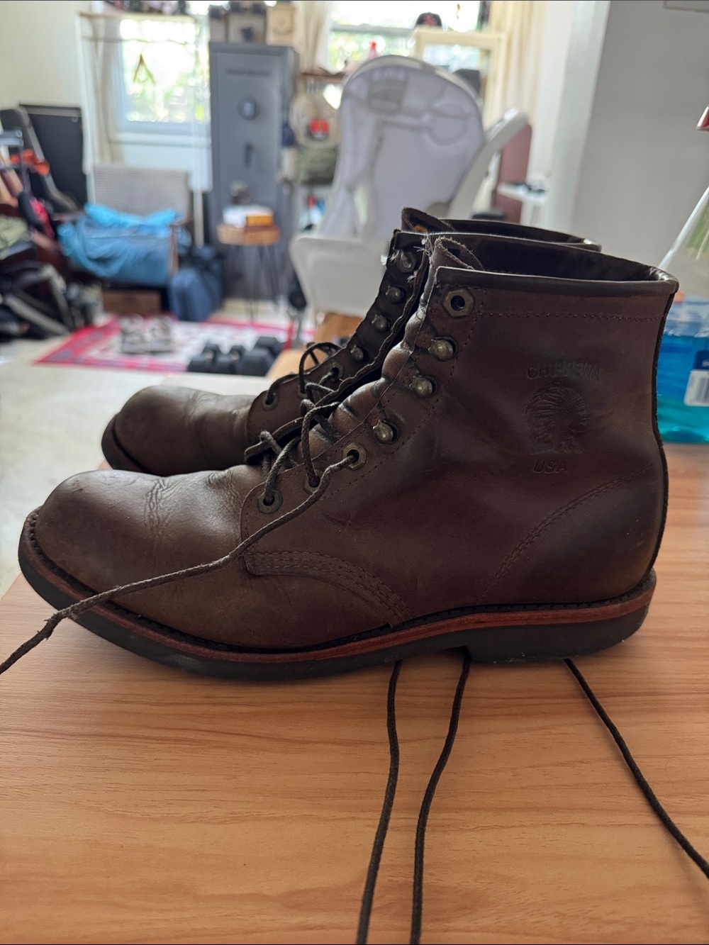 Chippewa Brown Leather Lace-Up Work Boots
